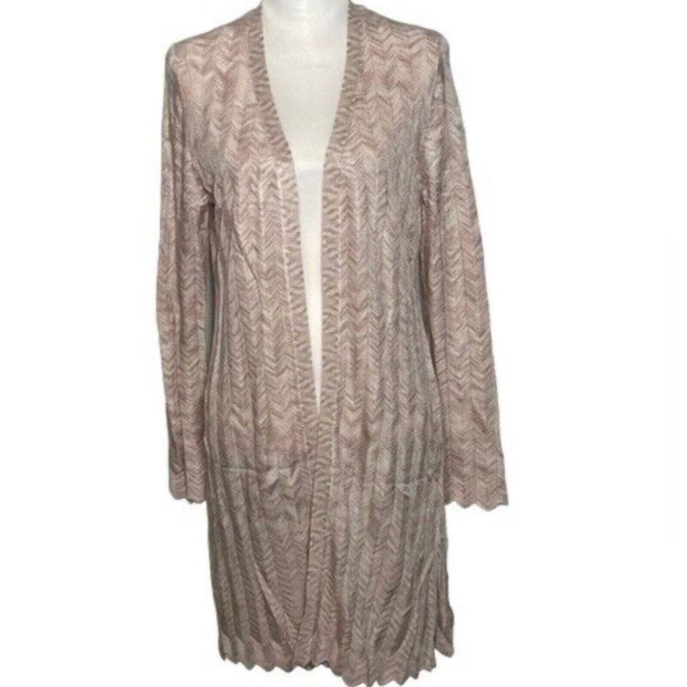 WHBM Chevron Pointelle beige open front long cardigan - Picture 3 of 16